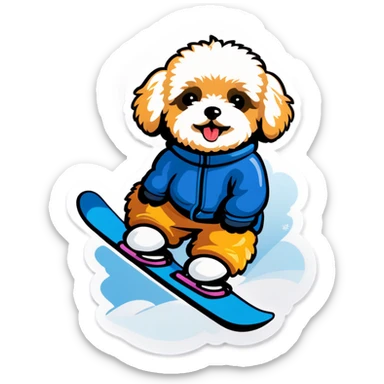 Maltipoo on skis sticker