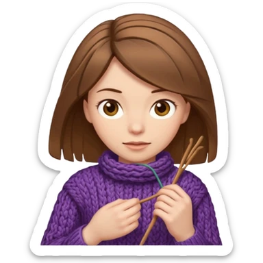  Woman with brown bobbed  hair and highlights light brown eyes no glasses  tangled Knitting emoji sticker