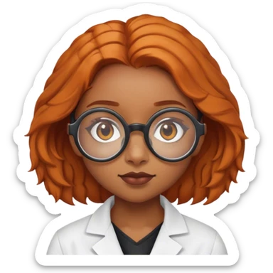 Fair-skinned, ginger, with brown eyes, black girl, with brown round tortoise shell glasses, as a scientist sticker