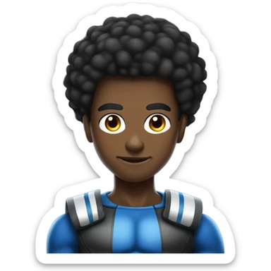 Muscular Afro teenage boy in a Blue Mr. Fantastic superhero costume. sticker