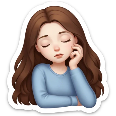 Sleepy girl, long brown hair sticker