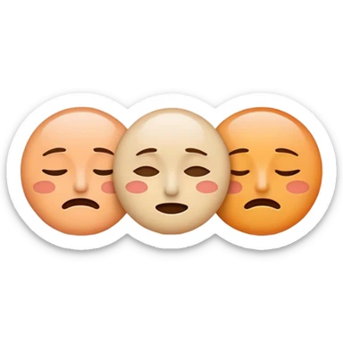 Minimalistic flat emoji set for a meditation app. Three separate faces, each representing a different emotional state:

Negative – Sad, tired face with downturned eyes and mouth.
Neutral – Calm face with a relaxed, balanced expression.
Positive – Happy, peaceful face with a gentle smile.
Soft pastel colors (beige, peach, light orange). Simple 2D design, no 3D, no shadows, no extra details. Clean vector-style aesthetics, smooth lines, clear expressions sticker