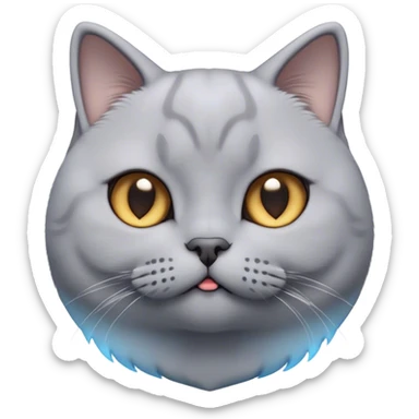 Cinematic Cute Grey British Shorthair Cat Portrait Emoji, Head tilted playfully and inquisitively, sleek soft grey fur with subtle blue undertones, Simplified yet adorable features, highly detailed, glowing with a warm, friendly glow, high shine, curious and affectionate, stylized with a touch of whimsy, bright and alert, soft glowing outline, capturing the essence of a calm yet playful kitten, so endearing it feels like it could leap out of the screen and cuddle! sticker