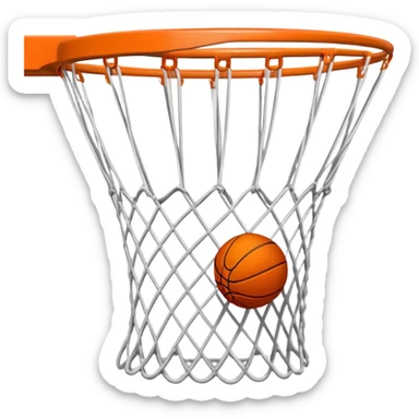 Basketball just entering the top of white net, beginning of swish, iOS emoji style sticker
