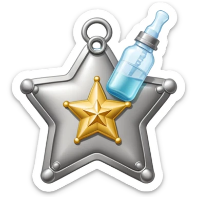 sheriff badge with star and baby feeding bottle in center sticker