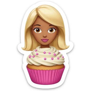 Brown skin blonde hair barbie cupcake  sticker