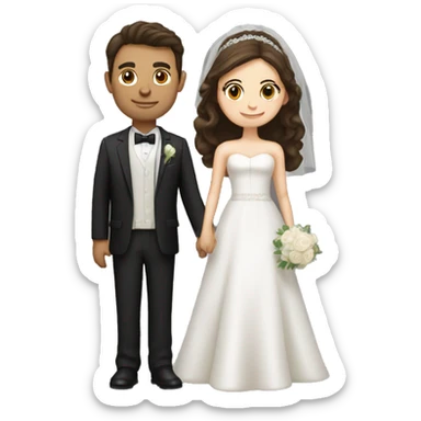 Bride with brown hair and groom with dark hair. Both are Caucasian. Groom isa little taller than the bride.  sticker