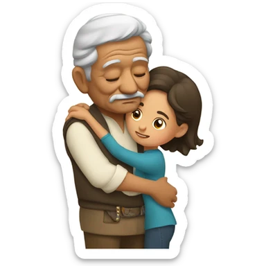 Old Mexican man hugging granddaughter  sticker