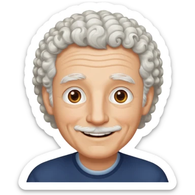 Old white man with curly white hair, hazel eyes, without a mustache sticker