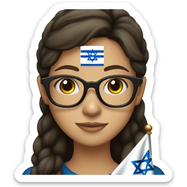 Brunette girl with glasses holding Israeli flag  sticker