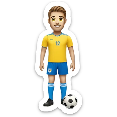 White face man, brown hair,soccer player in yellow shirt and blue shorts and blue socks sticker