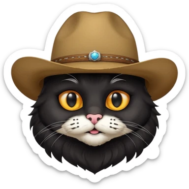 combine the cowboy empjis with a bclack cat emoji and make it have a black thick moustache over the cat wiskers sticker