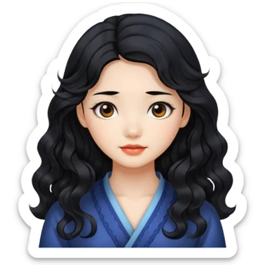 Beautiful girl,Black hair,wavy hair，long hair,Black eyes,Chinese sticker