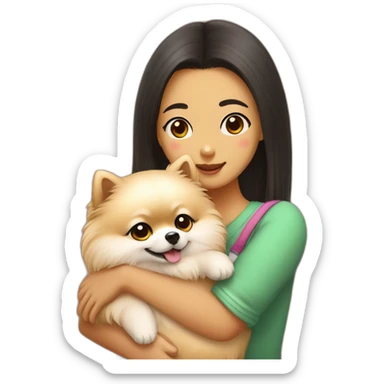 pomeranian hugging asian girl sticker