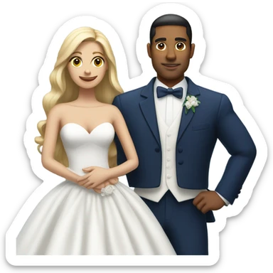 Puerto rican beard short hair with blue hat and navy blue suit getting Married with blond long hair girl with white  wedding dress  sticker