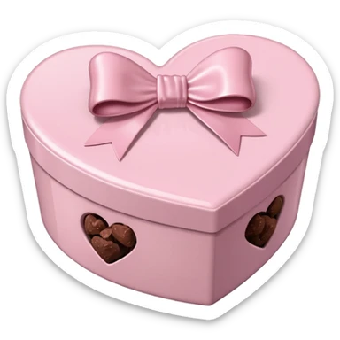 pale pink heart box, pale pink bow, filled with chocolates inside sticker
