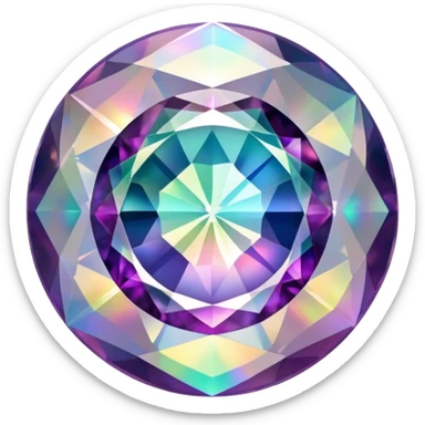 Round cut gemstone of mystic quartz with swirling holographic colors inside sticker