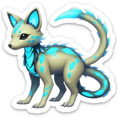 Rare realistic dark-neon glowing bioluminescent edgy badass epic pretty beautiful handsome gorgeous aesthetic colorful vibrant Vernid-Trico-species-Fakemon-creature by LiLaiRa, 4 legs, 1 tail, random markings, (full body) sticker