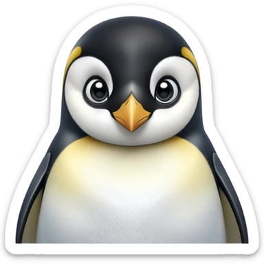 cinematic-cute-emperor-penguin-portrait-emoji,-head-tilted-playfully-and-inquisitively,-with-glossy,-pristine-plumage,-sparkling-eyes-filled-with-curiosity,-simplified-yet-irresistibly-adorable-features, black, large black eyes face, zoomed in sticker