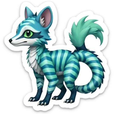 Cute cool handsome gorgeous realistic zig-zag-patterned striking blue-cyan-minty-green-gradiented with dark undertones, white underside, thunderous stormy edgy badass realistic Vernid-Sergal-Genet-Trico-species by LiLaiRa, full body sticker