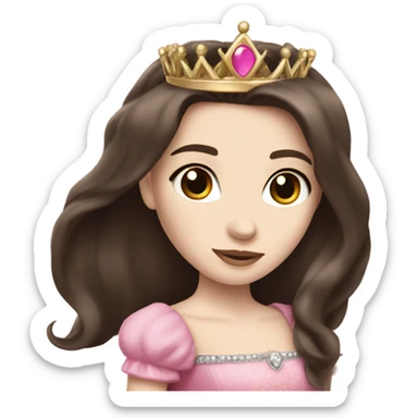 pale skin princess with crown and long straight dark brown hair wearing pink princess dress sticker