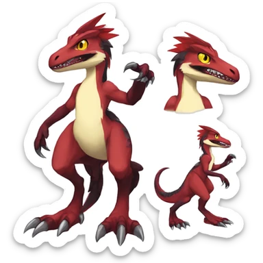 Anthro Cute cool black red white yellow nargacuga-velociraptor-sergal animal hybrid Fakemon full body sticker