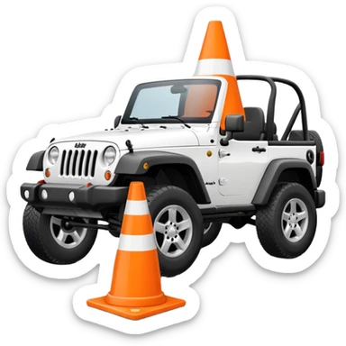 Jeep Wrangler driving over an all-white traffic cone, emoji style, tire contact visible sticker