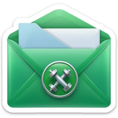 A simple emoji-style icon of a transparent green plastic gym logo, folder envelope, slightly open, with clean edges, soft shine, and subtle shading, conveying fitness organization and active lifestyle. sticker