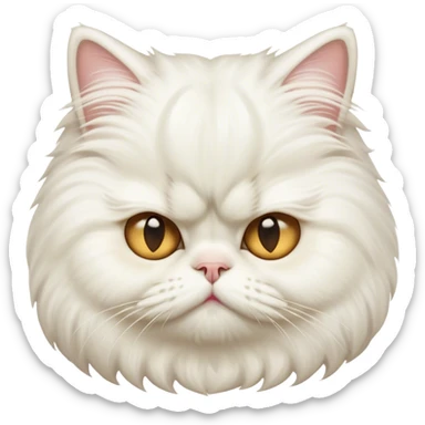 Cinematic Grumpy White Persian Cat Portrait Emoji, Head tilted playfully with a hint of sass, fluffy white fur with subtle hints of cream and golden tones, Simplified yet hilariously chubby features, highly detailed, glowing with a warm but undeniably grumpy glow, high shine, a mix of lazy and uninterested, stylized with a touch of whimsy, bright but with an expression of sheer disdain, soft glowing outline, capturing the essence of a mischievous yet chubby, grumpy kitty, so endearing it feels like it could stretch out of the screen and sarcastically demand attention with its iconic, grumpy charm! sticker