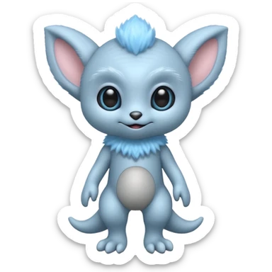 full body ...cute peacefull alien furry with 2 legs ....it has 1 eye....stands upright and looks intelligent ...wears clothing. is light grey and light blue..looks happy and cuddly... doesnt have eyes on face, there is a appendage coming from top of head with a single large eye sticker