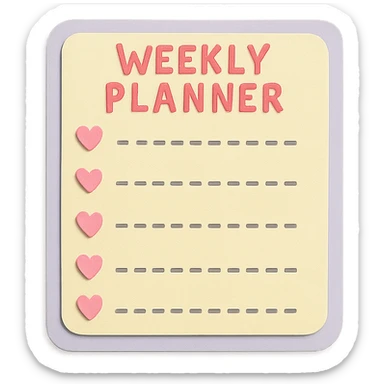 soft pastel kawaii weekly planner box with delicate dotted lines and tiny heart icons sticker