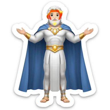 fullbody silverhair god ZEUS, white back cape, standing still rearview sticker