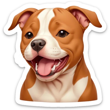 Cinematic Cute Yawning Red/Fawn Staffordshire Bull Terrier Portrait Emoji, Head tilted slightly with a dramatic, wide-open yawn, showcasing a smooth red/fawn Fur with crisp white accents, floppy ears slightly drooping, round dark eyes barely open in drowsy contentment, Simplified yet irresistibly adorable features, highly detailed, glowing with a soft, cozy glow, high shine, relaxed yet expressive, stylized with a touch of whimsy, bright and endearing, soft glowing outline, capturing the essence of a sleepy yet affectionate guardian, so drowsy it feels like it could stretch right out of the screen and curl up for a nap! sticker