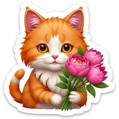 Cute cat Handing pink peonies like reaching a hand and handing them out a bouquet of them not a physical hand the cats hand  sticker