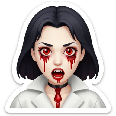 Women Vampire with white coat dress and eyes should be red with blood & opened mouth and teeth sticker
