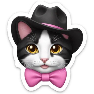 tuxedo cat wearing a pink cowboy hat sticker
