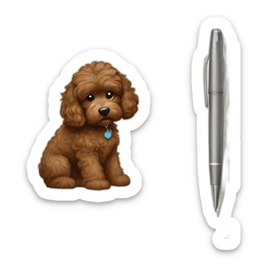 Brown Cockapoo writing with pen in paper notebook sticker