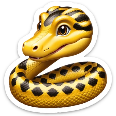 cinematic-cute-anaconda-portrait-emoji,-head-tilted-playfully-and-inquisitively,-with-a-sleek,-shimmering-body-adorned-with-detailed-scale-sriped patterns-and-round,-sparkling-eyes-full-of-wonder,-simplified-yet-irresistibly-adorable-features sticker