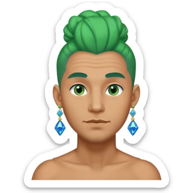 gem lover man with gem accessories excessive amount very big gem earrings green bun hair and bluediamonds  sticker