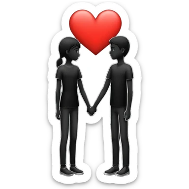 silhouette of two people, one taller, one smaller, with a heart between them sticker