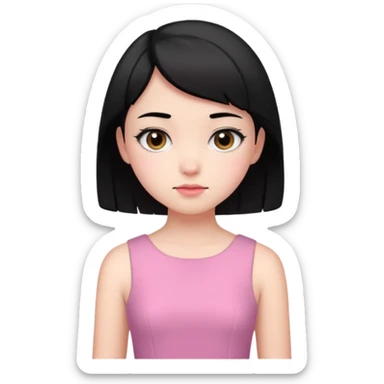 Un emoji de una. Chica adolescente vestido rosado pelo corto negro casi por los hombros sticker