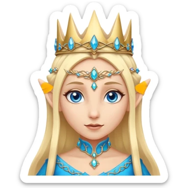 elf princess with pointy ears, white skin, blond hair with jewellery, blue eyes sticker