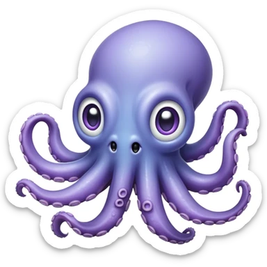 Cinematic Comical Baby Octopus Portrait Emoji, Tentacles slightly flared in a playful, exaggerated gesture, featuring a light blue-purple, rounded body with dramatically wide, hilariously expressive eyes full of surprise and innocent mischief, Simplified yet hilariously endearing features, highly detailed, glowing with a soft oceanic radiance, high shine, dramatic yet lovable, stylized with a dash of whimsical underwater mischief, soft glowing outline, capturing the essence of a delightfully silly little octopus that looks like it just made a clumsy, adorable mistake! sticker