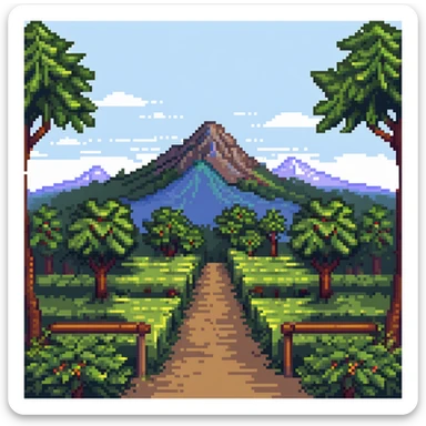 2D forest background with parallax layers, trees, bushes and a distant mountain sticker