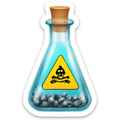 Clear glass vial with a hazardous sign label sticker