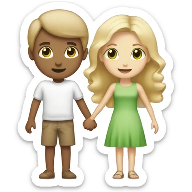 blonde girl with green eyes holding hands with boy with brown hair and brown eyes sticker