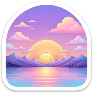 Pastel colorful iridescent shiny pale light whitish sunset landscape aesthetic  sticker