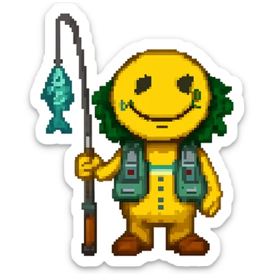 Remove the fishing cap and add a fish to the end of the fishing pole, keep the style the same, with no background. sticker