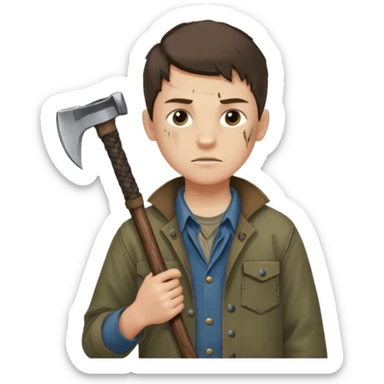 13 y/o Brian robeson at the beginning of Hatchet
determined, has hatchet, self-reliant, observant survivalist sticker