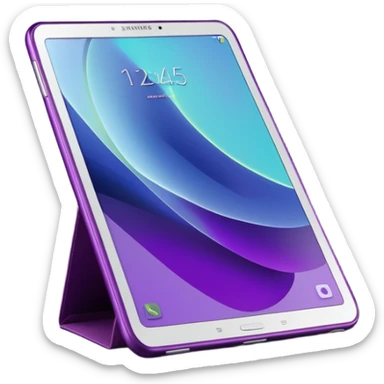 Ultra Detailed hyperrealistic beautiful Samsung galaxy 10.5 tablet, with a dark plum trendy cover case that sparkles with different colors, 3d render, isolated, still life. Must be 8k quailty, 9000x9000px resolution  sticker